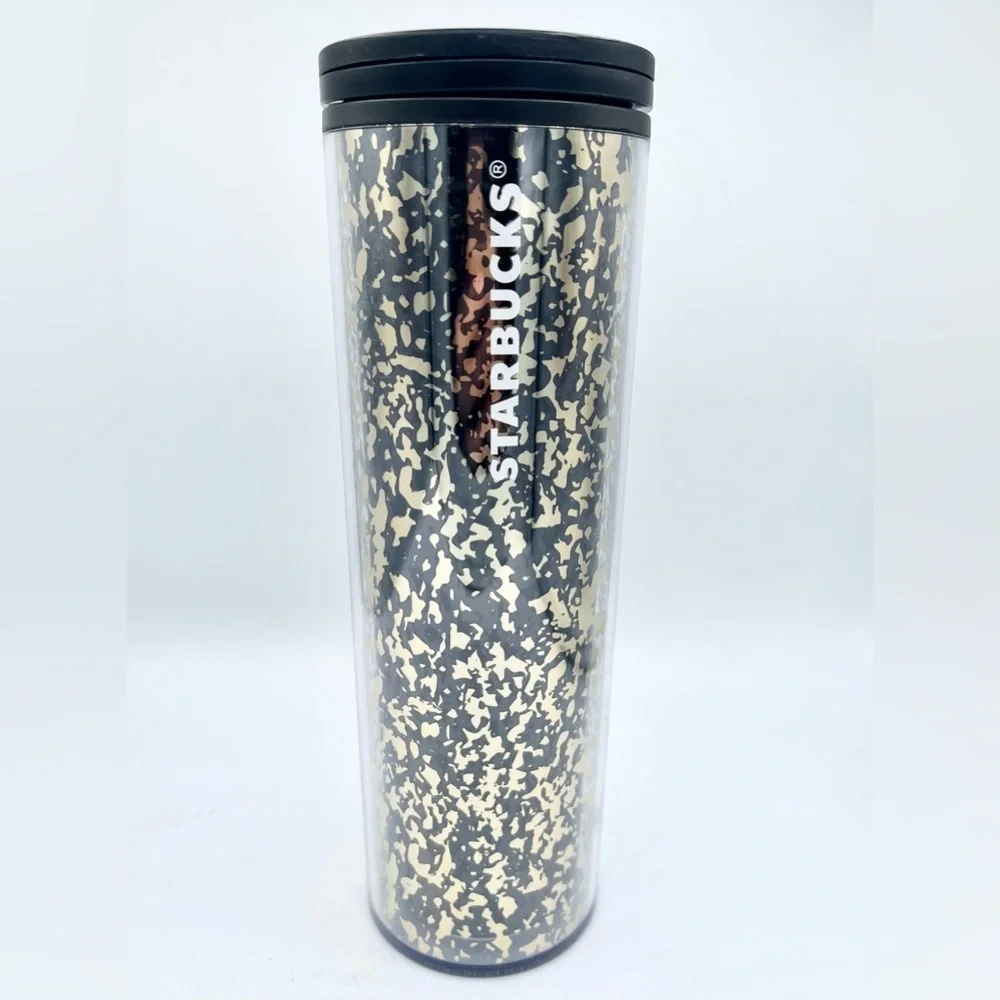 Starbucks Travel Tumbler Coffee Hot Cold Black Gold Flakes 16oz Holiday 2019 EUC